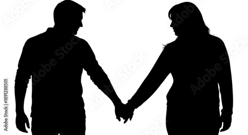 A silhouette of a loving couple holding hands together peacefully
