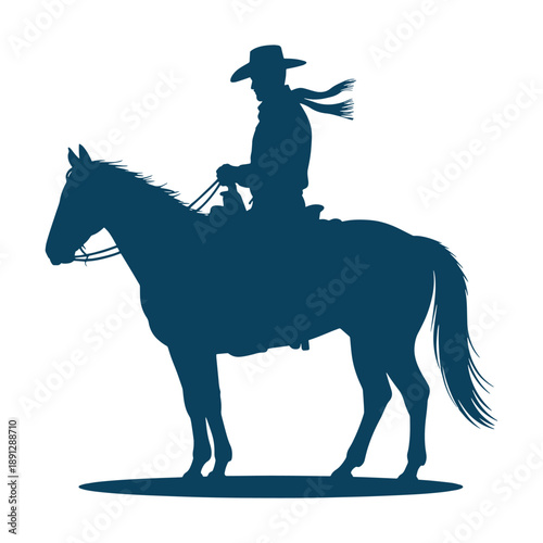 Cowgirl Riding Horse Western Silhouette Illustration