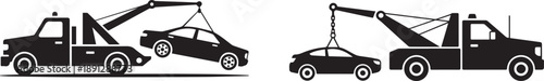 Car towing icon. Towed vehicle sign vector. Warning road sign.