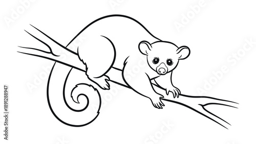 Artistic Tree-Dweller: a detailed line art illustration of a tree-dwelling animal gracefully perched on a tree branch, bringing a focus to the beauty of wildlife in nature.