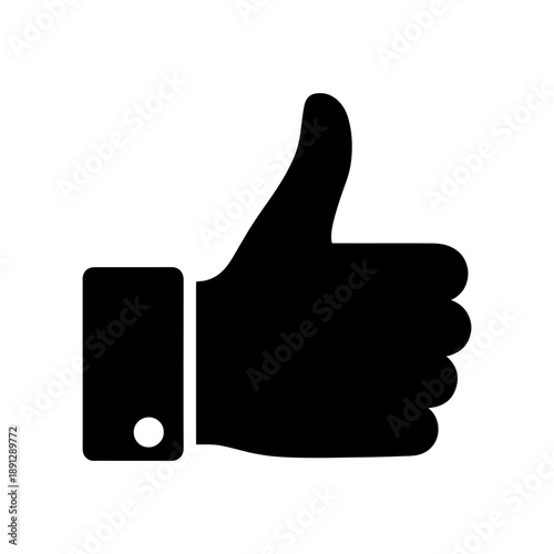 A stark black graphic depicts a hand giving a thumbs up gesture symbolizing approval or positive feedback as a silhouette high quality professional