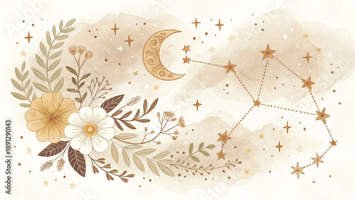 Boho Constellation Print Vector Art Background