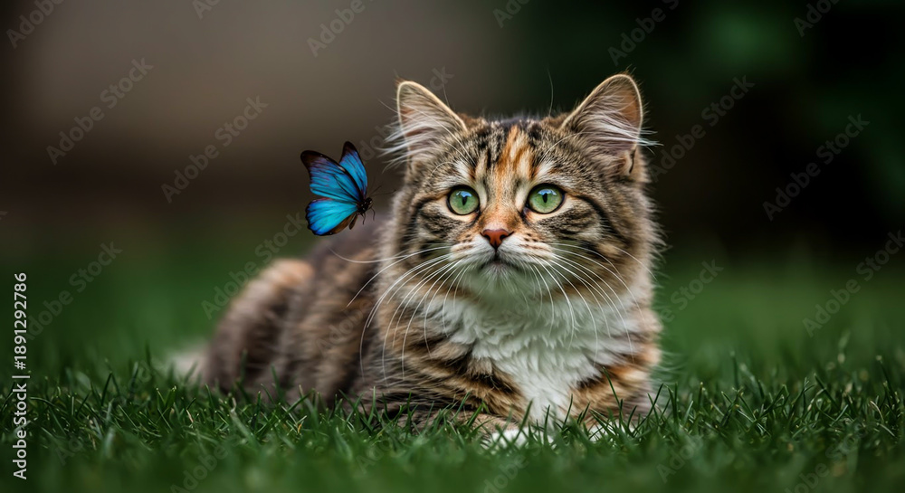 Fototapeta premium Cat and Butterfly in Serene Harmony