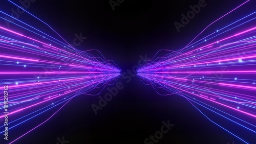 Neon light streaks in dark space