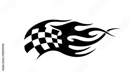 Racing Checkered Flag Pattern with Tire Track and Speed Motion Elements
