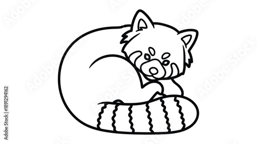 Red Panda's Cozy Nap: A delightful red panda curls up in a peaceful slumber, showcasing its adorable features in a clean, minimalist illustration style. 