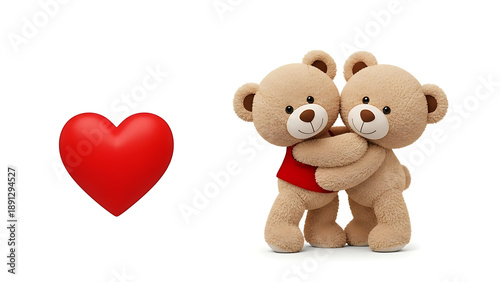 Cute teddy bears hugging near heart shape