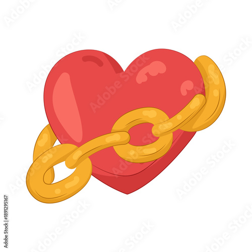 Illustration of Red Heart Wrapped in Gold Chain