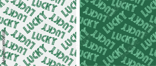 St.Patrick's Day, Lucky charm hand drawn doodle lettering pattern background. Lettering for t-shirt design, mug print, bag print, clothes fashion. 100% hand drawn vector image.
