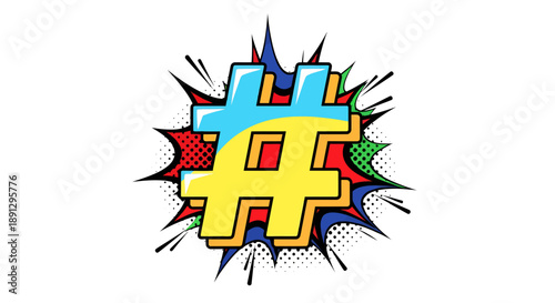 Hashtag symbol in pop art style on a white background illustration graphic design