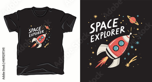 Space explorer astronaut galaxy graphic vector art t-shirt design print