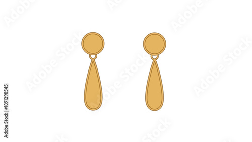 Pair of gold drop earrings with circular tops and teardrop pendants