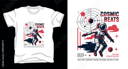 Cosmic beats astronaut galaxy graphic vector art t-shirt design print