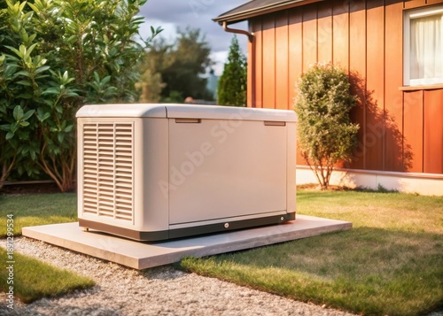 Powering home backup Standby generator installed in backyard for seamless energy independence