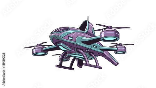 Pixel art futuristic drone purple and teal flying no background