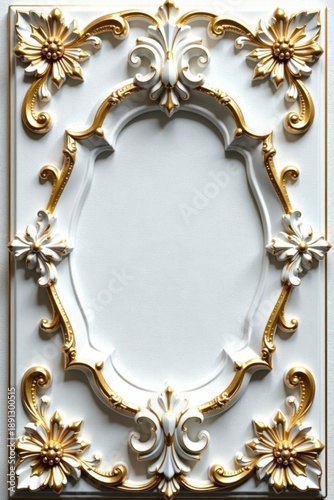 Elegant rococo white & gold floral pattern Intricate relief on textured surface , subtle, wallpaper, refined