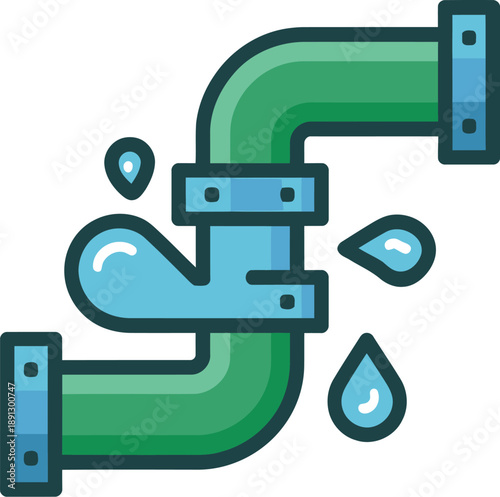 Leaking Pipe Vector Illustration, Water Dripping, Plumbing Problem