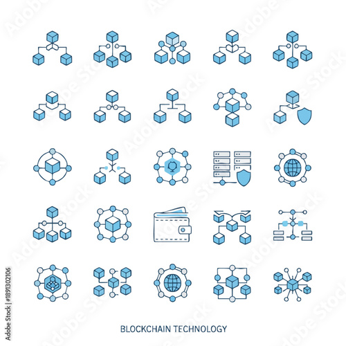 Digital network connections and data security icons representing blockchain technology concepts