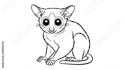 Fotografie Bushbaby Illustration: A charming, outlined illustration of a wide-eyed bushbaby, rendered in a simple yet captivating style, showcasing the animal's distinctive features and endearing gaze