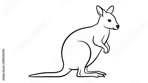 Kangaroo Sketch: A minimalist black and white sketch of a kangaroo in a dynamic pose. showcasing its powerful form and unique attributes