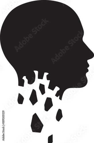 Silhouette of a human head breaking apart slowly