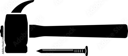 Hammer and nail illustration, symbolizing construction, DIY, and manual labor, tool concept