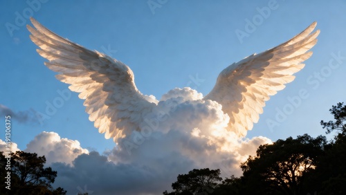 Ethereal cloud wings in a blue sky