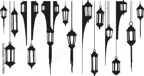 Collection of hanging lanterns in various shapes and designs