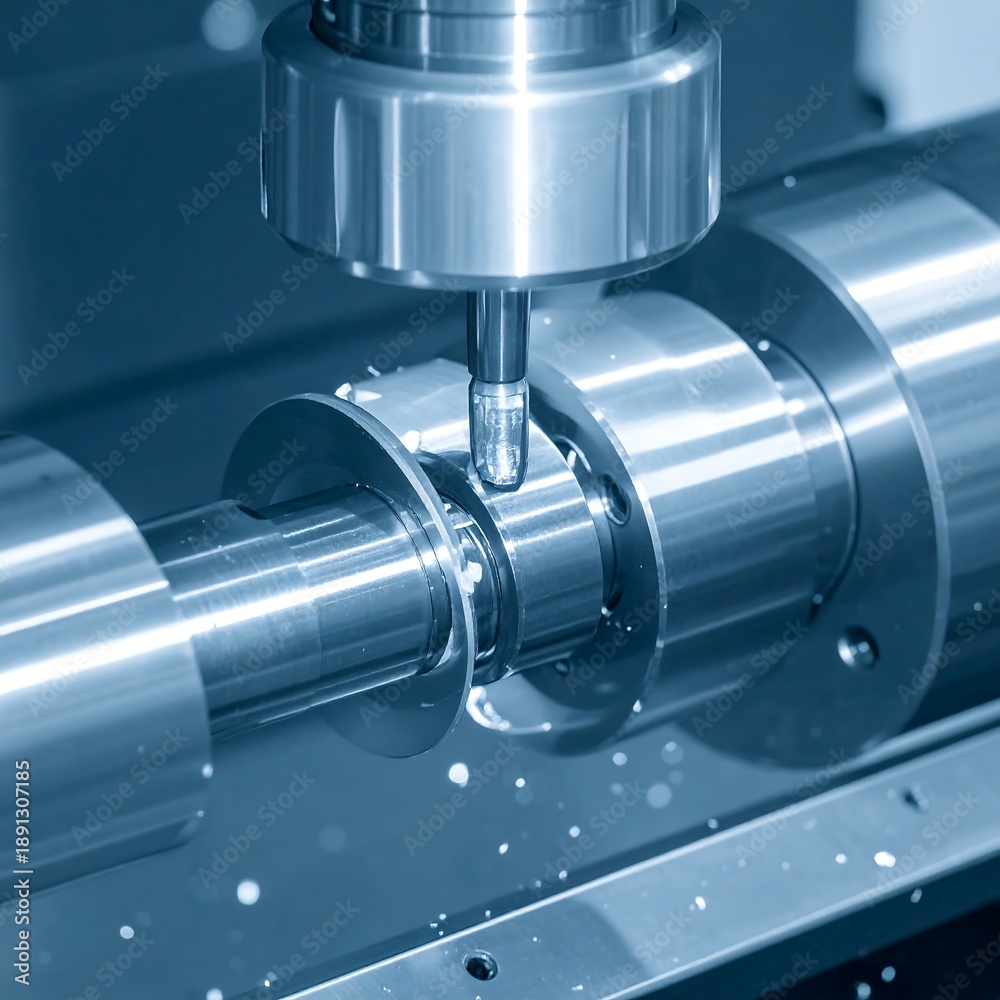 Fototapeta premium A close-up view of a metal machine part being machined