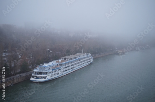 Wallpaper Mural View of the embankment and cruise ship in Rostov-on-don. Foggy weather. Torontodigital.ca