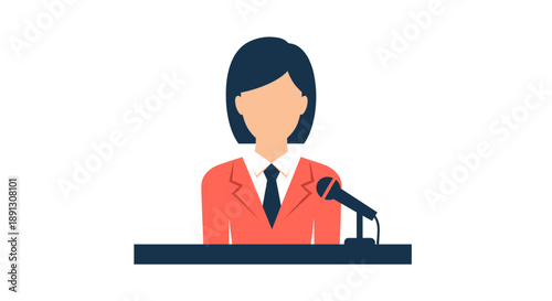 Professional female speaker delivering a speech at a podium.