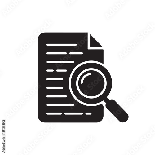 Contract review document with analysis and inspection silhouette icon