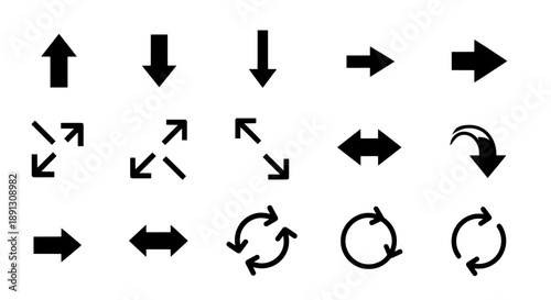 A collection of various black arrow icons on a white background