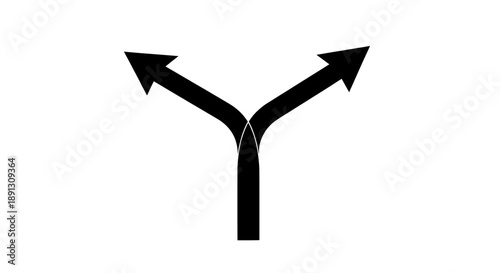 A black and white illustration of a fork in the road with arrows