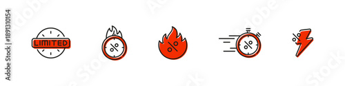 Limited offer sale vector outline colored icon set. Special promotion and urgency collection