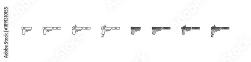 Gun accessories vector outline colored icon set. Tactical equipment and firearm add ons collection