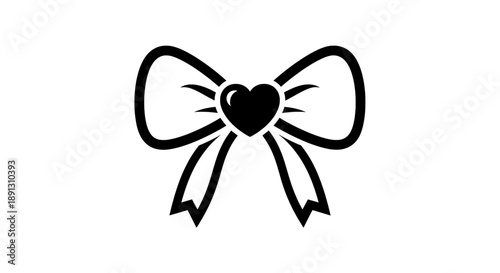 A black bow with a heart in the center on a white background
