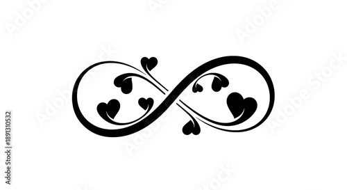 A stylized infinity symbol with hearts on a white background