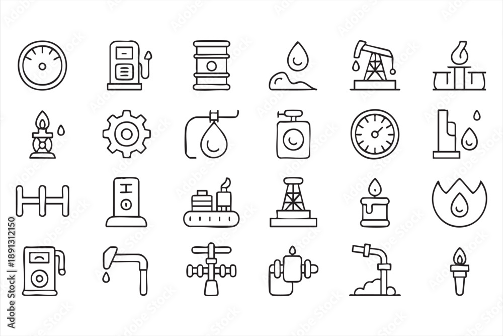 Fototapeta premium Industrial Oil Gas And Fuel Systems Line Icons