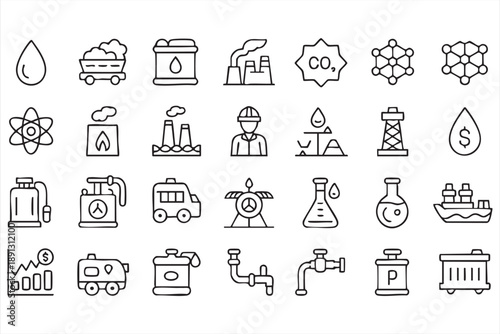 Oil Gas And Energy Infrastructure Line Art Icons