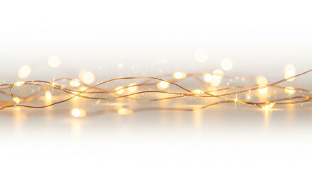glowing fairy lights garland, warm sparkle bokeh, soft magical glow, festive decoration lights, isolated on pure white background, high resolution lighting overlay