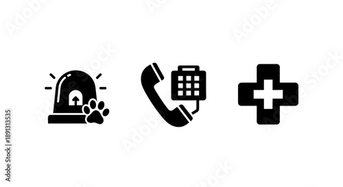Emergency icons for veterinary care and animal rescue services