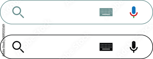 Search Bar UI Elements and icon set. Search boxes in different shapes, minimalist user interface templates for web and mobile apps, ordered collection.