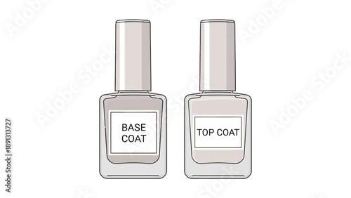 Two nail polish bottles one labeled BASE COAT the other TOP COAT