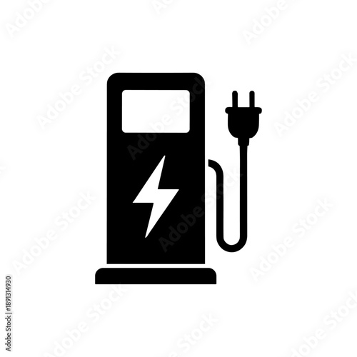 Electric vehicle charging station icon logo flat vector design