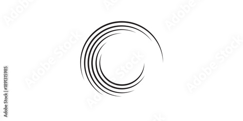 Black and white abstract swirl circle line design with artistic brush stroke effect on clean background.