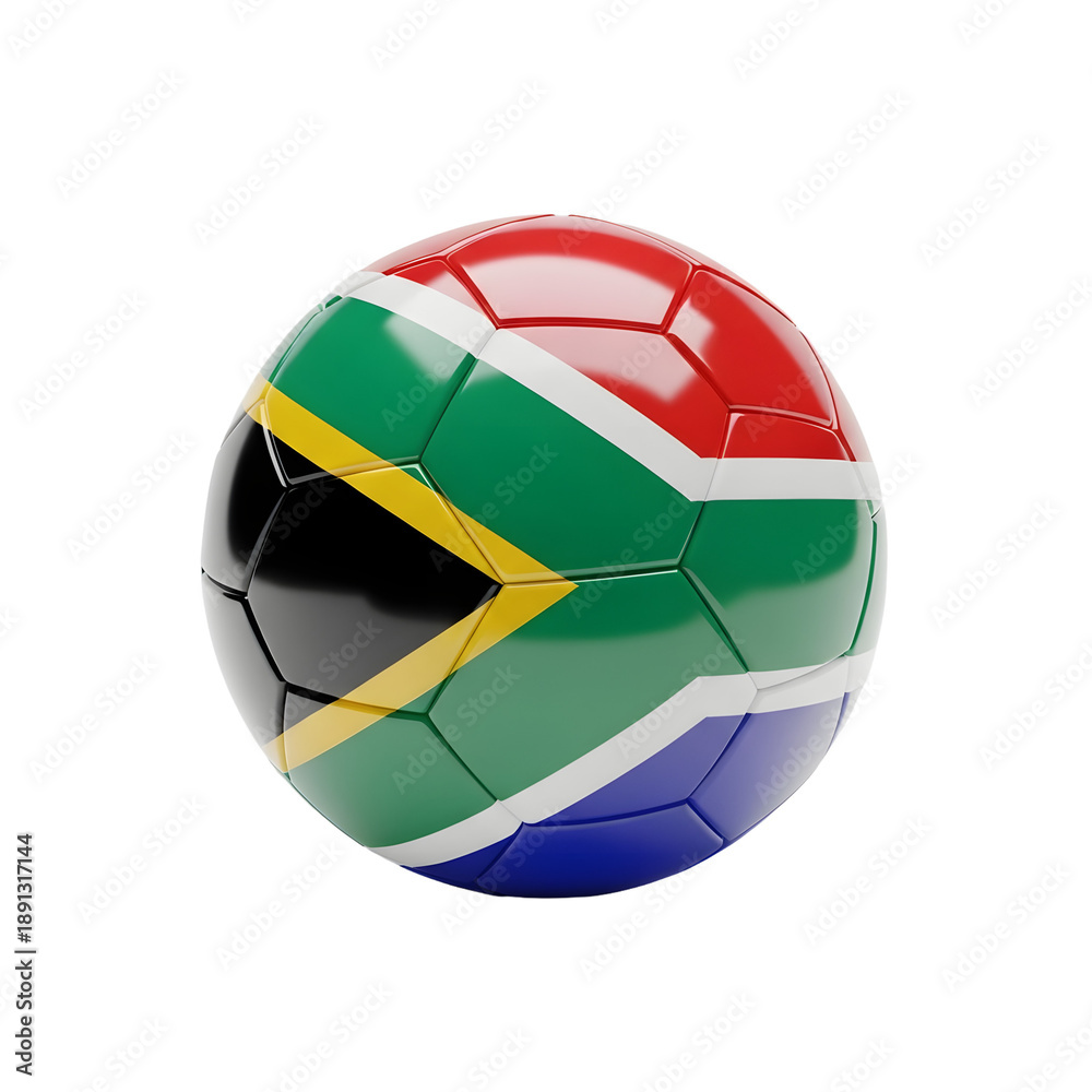 Fototapeta premium A soccer ball with the South African flag on a black background