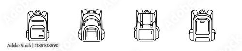 Backpack icons in various styles for hiking, school, and travel themes.