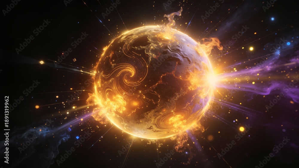 Obraz premium Glowing fiery planet in space