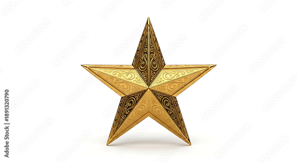 Fototapeta premium Golden decorative star luxury ornament festive celebration symbol isolated on white background